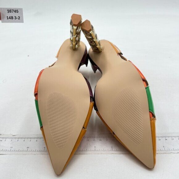 FSJ Golden Shiny Crystal Heel Colorful Pointed Toe High Heel Ankle Strap Sandals - Picture 7 of 8